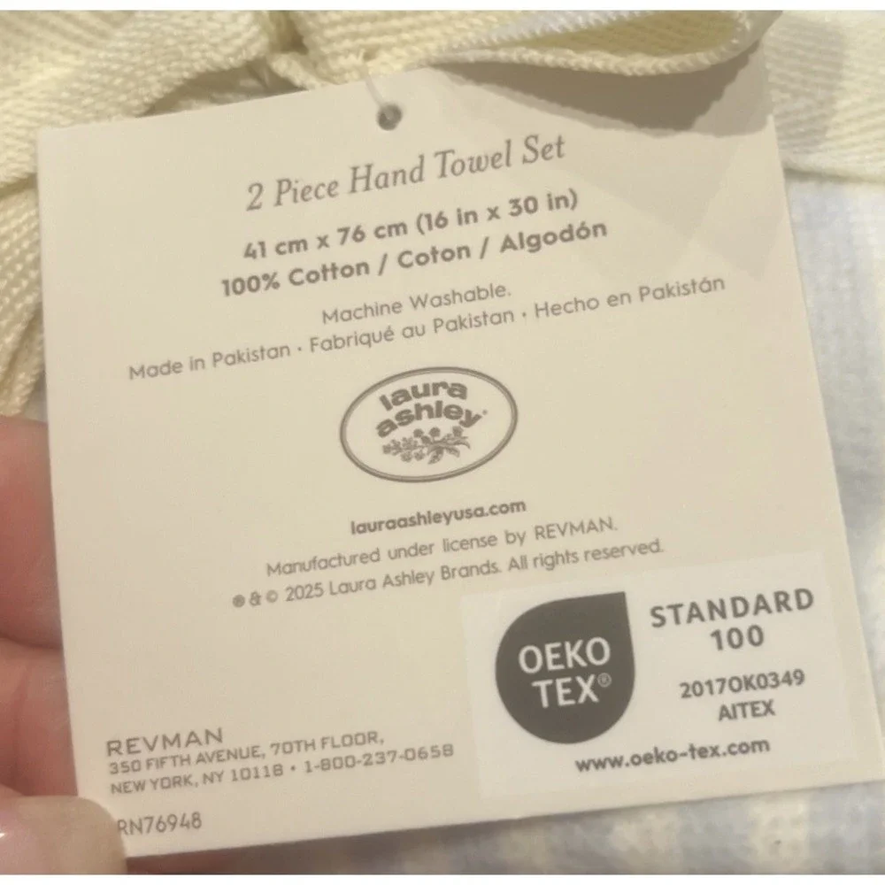 Laura Ashley Floral Striped Cotton Hand Towels (2) and Bath Towels (2)